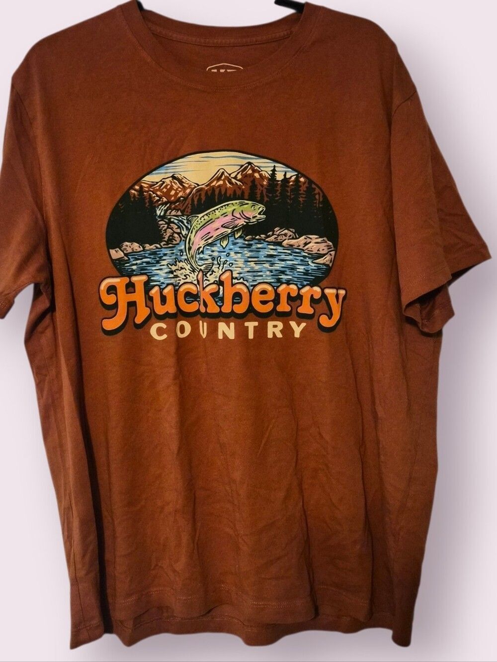 Huckberry Rust Brown Trout Graphic Tee Mens XL EUC